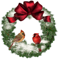a christmas wreath with birds